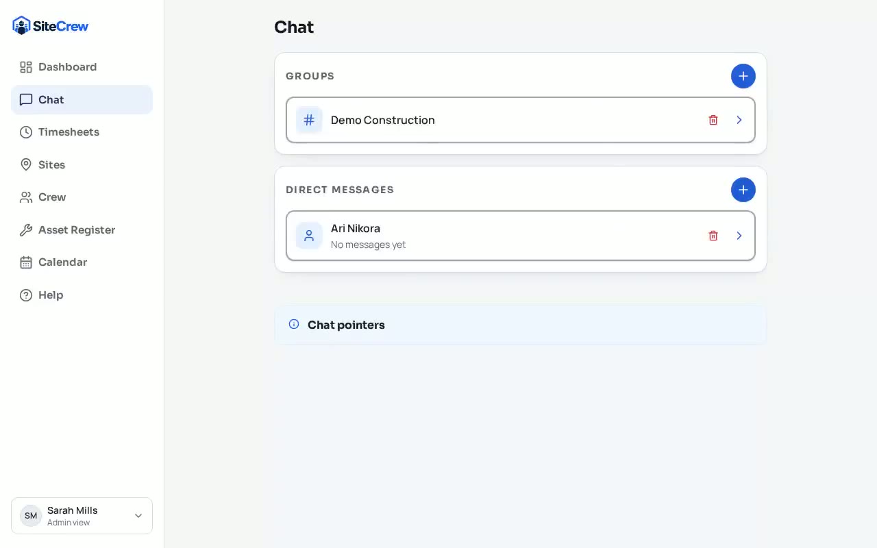 Chat in SiteCrew