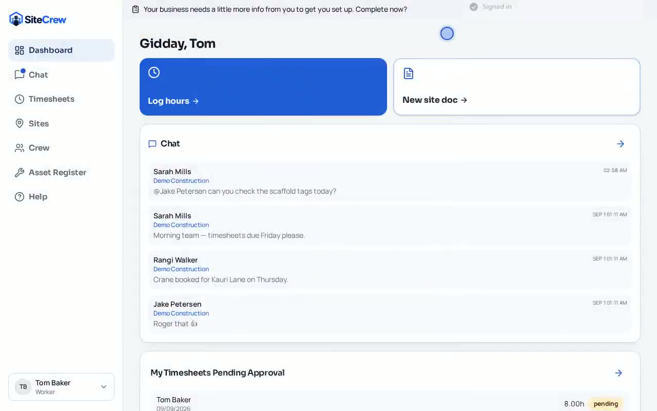 Onboarding in SiteCrew