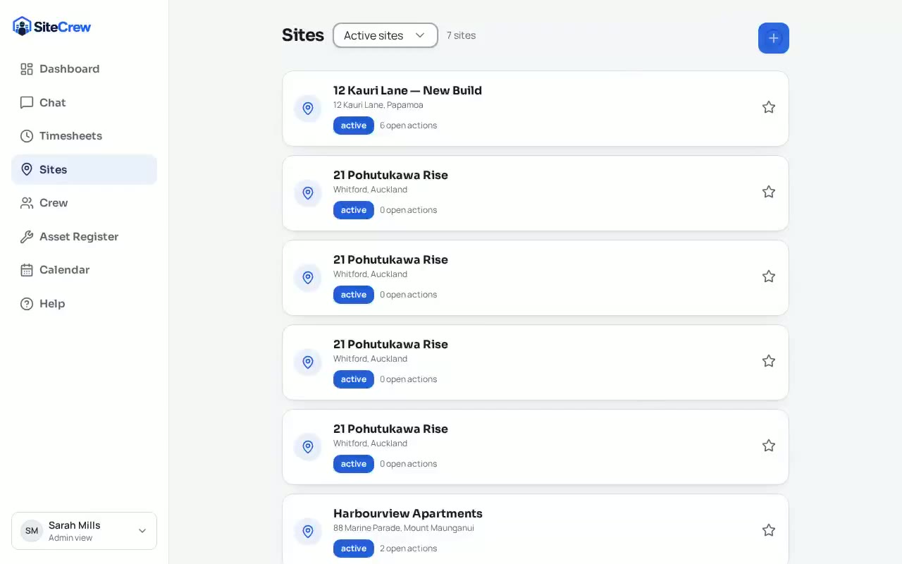 Sites in SiteCrew